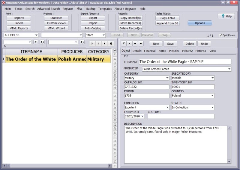 Collectibles Cataloging Software for Windows PCs template